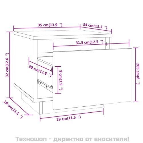 Нощни шкафчета, 2 бр, бели, 35x34x32 см, борово дърво масив