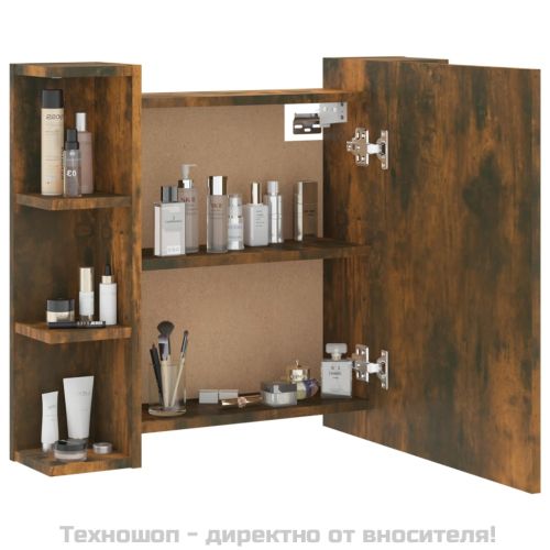 Огледален шкаф с LED, опушен дъб, 70x16,5x60 см