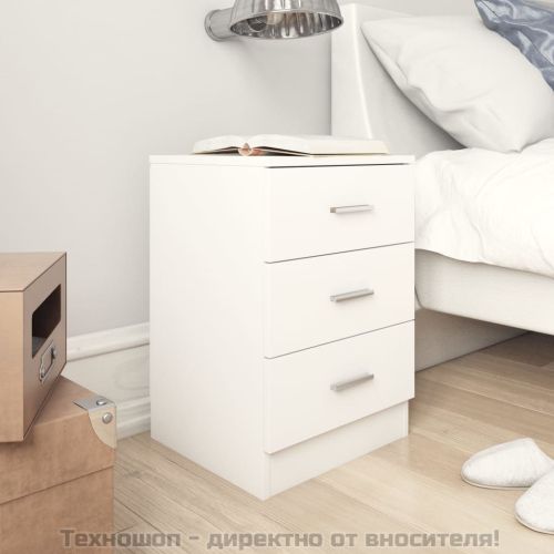 Нощно шкафче, бяло, 38x35x56 см, инженерно дърво