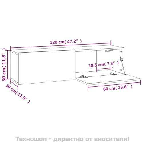 ТB стенен шкаф, опушен дъб, 120x30x30 см, инженерно дърво