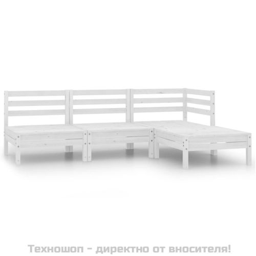 Градински лаундж комплект, 4 части, бор масив, бял