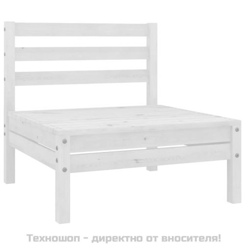 Градински лаундж комплект, 4 части, бор масив, бял