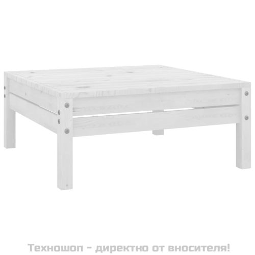Градински лаундж комплект, 4 части, бор масив, бял