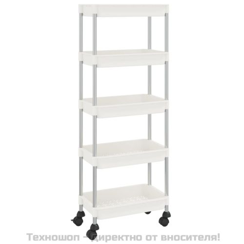 Кухненска количка на 5 нива, бяла, 42x29x128 см, желязо и ABS