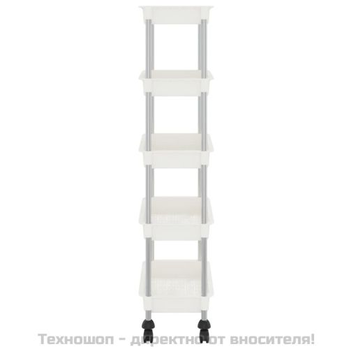 Кухненска количка на 5 нива, бяла, 42x29x128 см, желязо и ABS