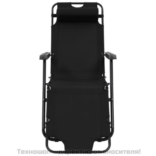 Сгъваеми шезлонги с подложки за крака, 2 бр, стомана, черни