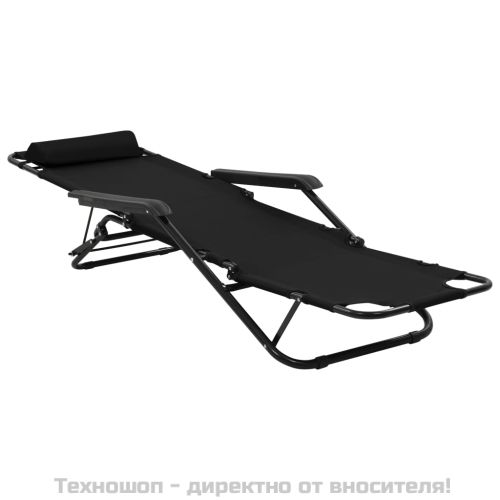 Сгъваеми шезлонги с подложки за крака, 2 бр, стомана, черни