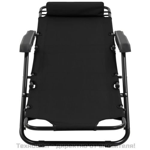 Сгъваеми шезлонги с подложки за крака, 2 бр, стомана, черни