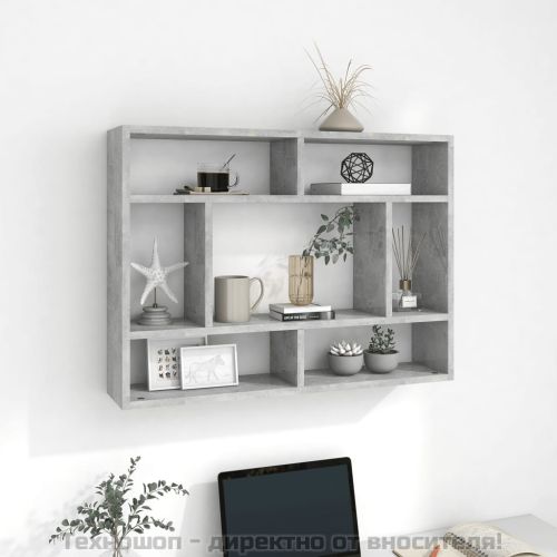 Стенен рафт, бетонно сив, 75x16x55 см, инженерно дърво