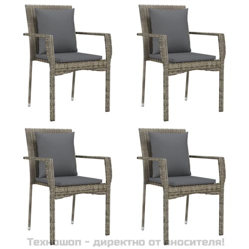 Градински столове с възглавници, 4 бр, полиратан, сиви