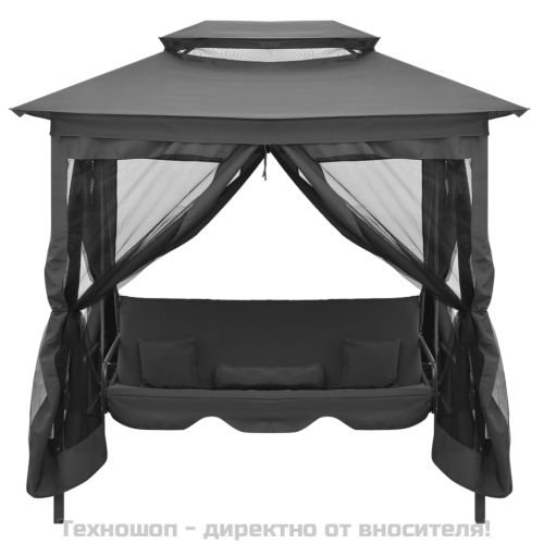 Градинска люлка със сенник, антрацит, 220x160x240 см, стомана