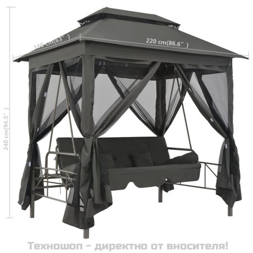 Градинска люлка със сенник, антрацит, 220x160x240 см, стомана