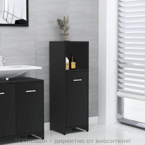 Шкаф за баня, черен, 30x30x95 см, инженерно дърво