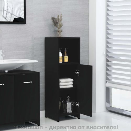 Шкаф за баня, черен, 30x30x95 см, инженерно дърво