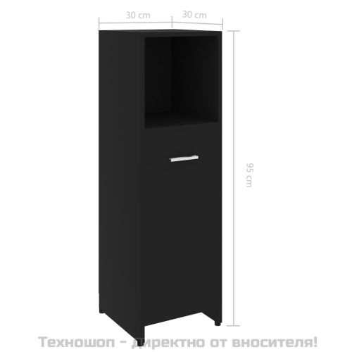 Шкаф за баня, черен, 30x30x95 см, инженерно дърво