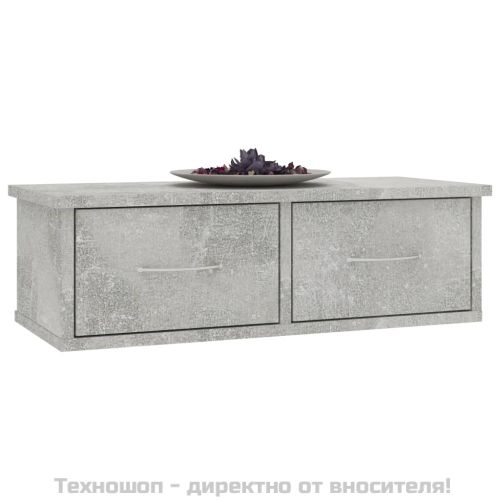 Стенен рафт с чекмеджета, бетонно сив, 60x26x18,5 см