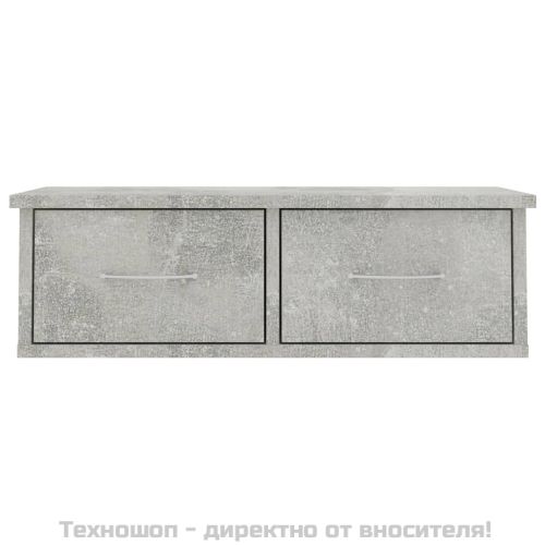 Стенен рафт с чекмеджета, бетонно сив, 60x26x18,5 см