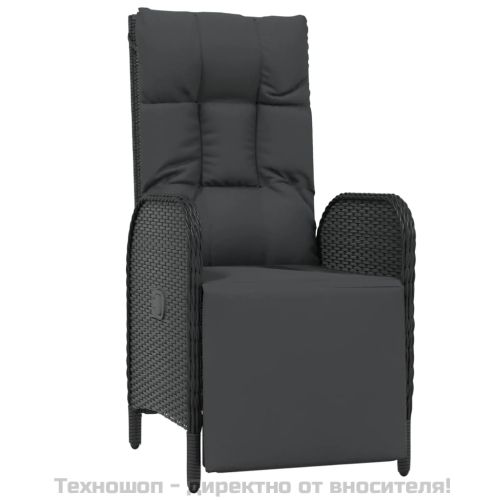 Градински комплект от 3 части с възглавници черни полиратан