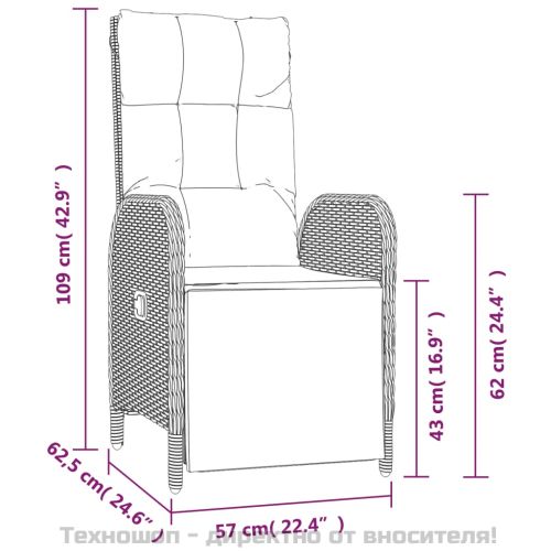 Градински комплект от 3 части с възглавници черни полиратан