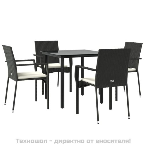 Градински трапезен комплект възглавници 5 части черен полиратан