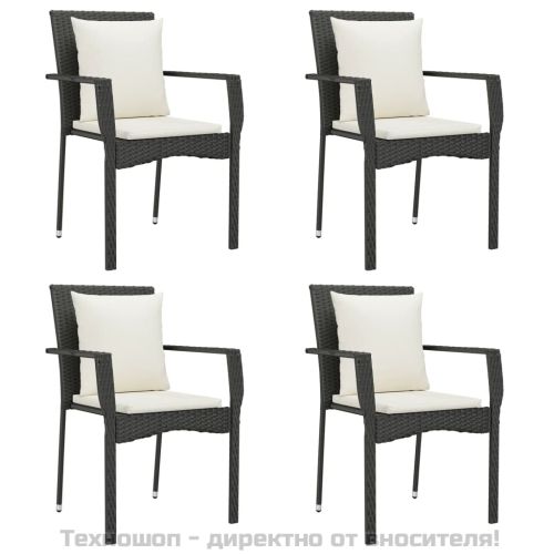 Градински трапезен комплект възглавници 5 части черен полиратан