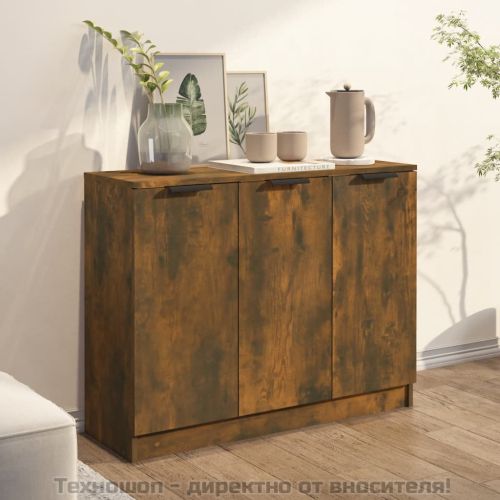 Сайдборд, опушен дъб, 90,5x30x70 см, инженерно дърво
