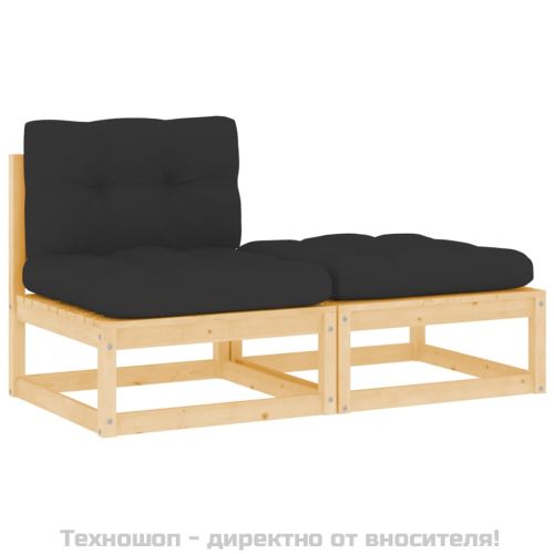Градински комплект с възглавници, 2 части, борово дърво масив