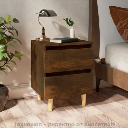 Нощно шкафче с крака от дърво масив, опушен дъб, 40x35x50 см