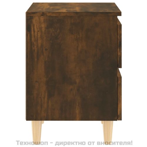 Нощно шкафче с крака от дърво масив, опушен дъб, 40x35x50 см