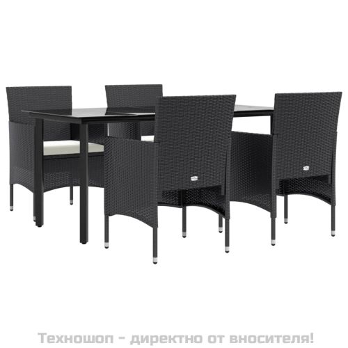 Градински трапезен комплект от 5 части с възглавници черен