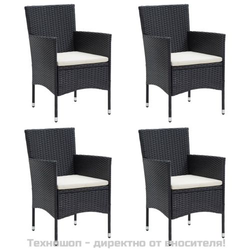 Градински трапезен комплект от 5 части с възглавници черен