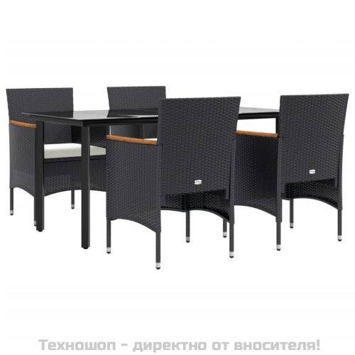 Градински трапезен комплект от 5 части с възглавници черен