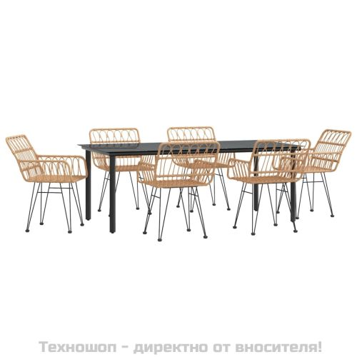 Градински трапезен комплект от 7 части, полиратан