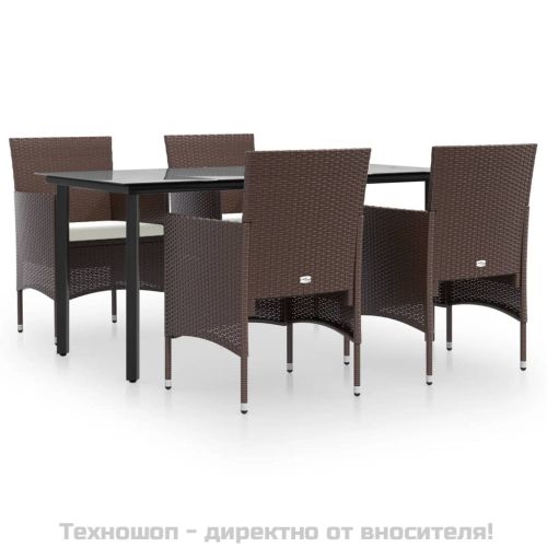 Градински трапезен комплект с възглавници 5 части, кафяво/черно