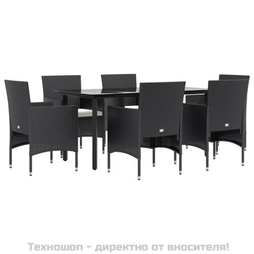 Градински трапезен комплект с възглавници 7 части черен