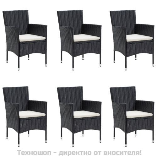 Градински трапезен комплект с възглавници 7 части черен