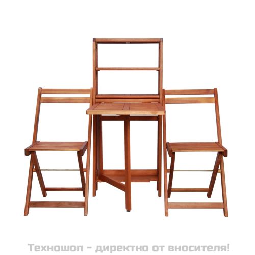 Сгъваем бистро комплект от 3 части, масивно акациево дърво