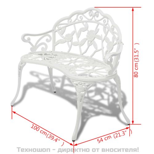 Градинска пейка, 100 см, лят алуминий, бяла