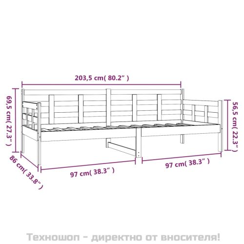 Дневно легло, бяло, борово дърво масив, 80x200 см