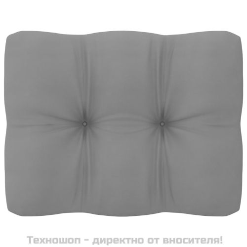 Градински ъглов диван със сиви възглавници, борово дърво масив