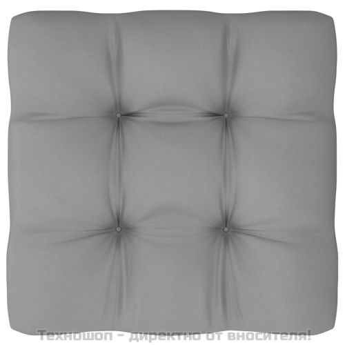 Градински ъглов диван със сиви възглавници, борово дърво масив