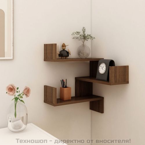 Стенен ъглов рафт, кафяв дъб, 40x40x50 см, инженерно дърво