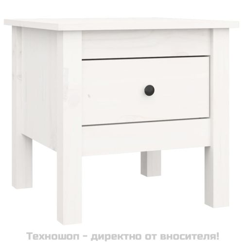 Странична масичка, бяла, 40x40x39 см, борово дърво масив
