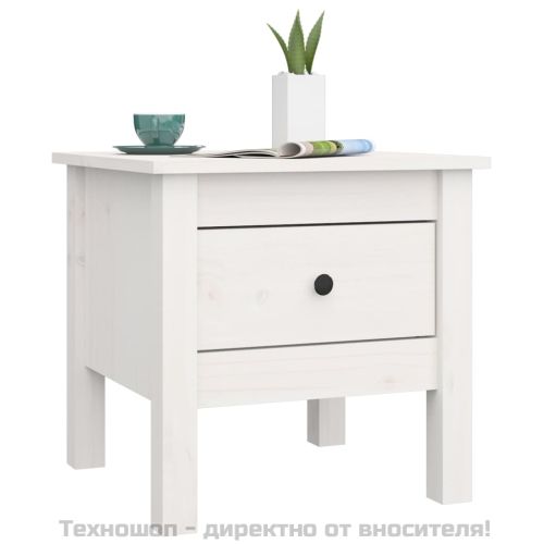 Странична масичка, бяла, 40x40x39 см, борово дърво масив