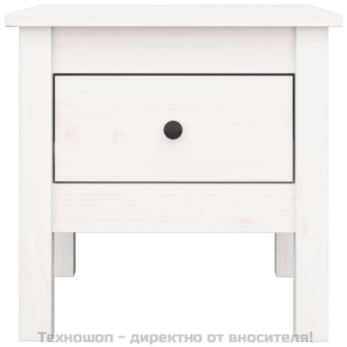 Странична масичка, бяла, 40x40x39 см, борово дърво масив