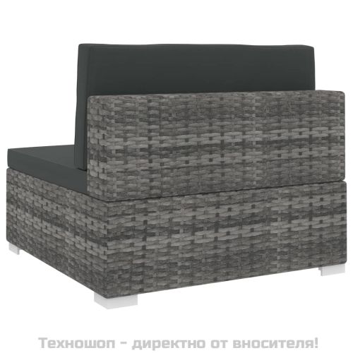 Модулен междинен фотьойл с възглавници, 1 бр, полиратан, сив