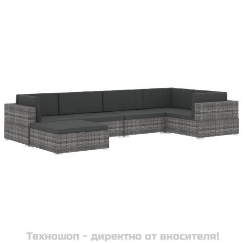 Модулен междинен фотьойл с възглавници, 1 бр, полиратан, сив