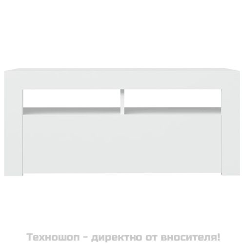 ТВ шкаф с LED осветление, бял, 90x35x40 см