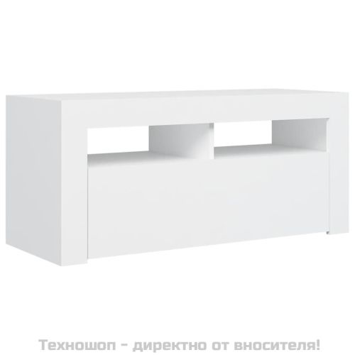 ТВ шкаф с LED осветление, бял, 90x35x40 см