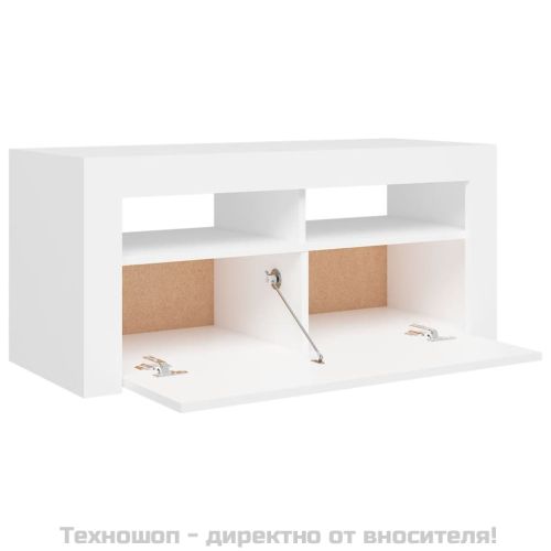 ТВ шкаф с LED осветление, бял, 90x35x40 см